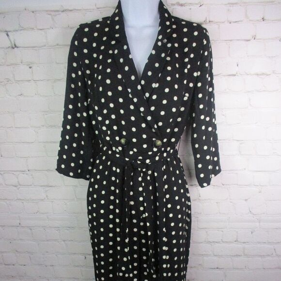 NWT Bershka Polka Dot Button Front Tie Retro Jump Suit - Picture 1 of 4